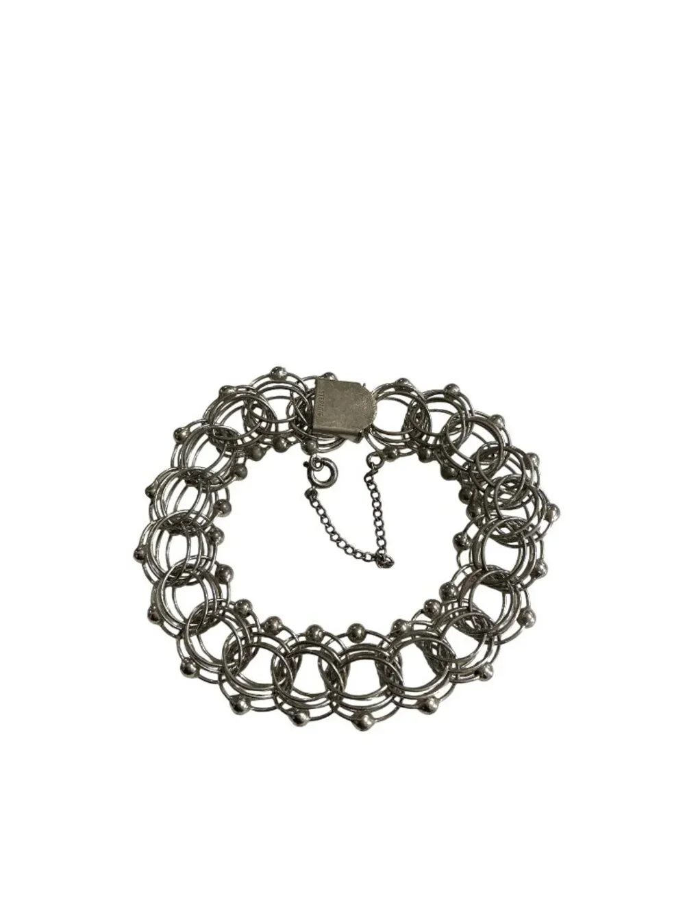 Vintage Rare  Sterling Silver Chain Mail  Bold Statement Bracelet  Safety Chain